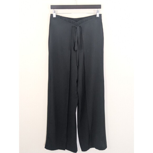 NWT Zara Pants Women Large Wide Leg Black High Waisted Trousers Chiffon Flowy - Picture 4 of 12